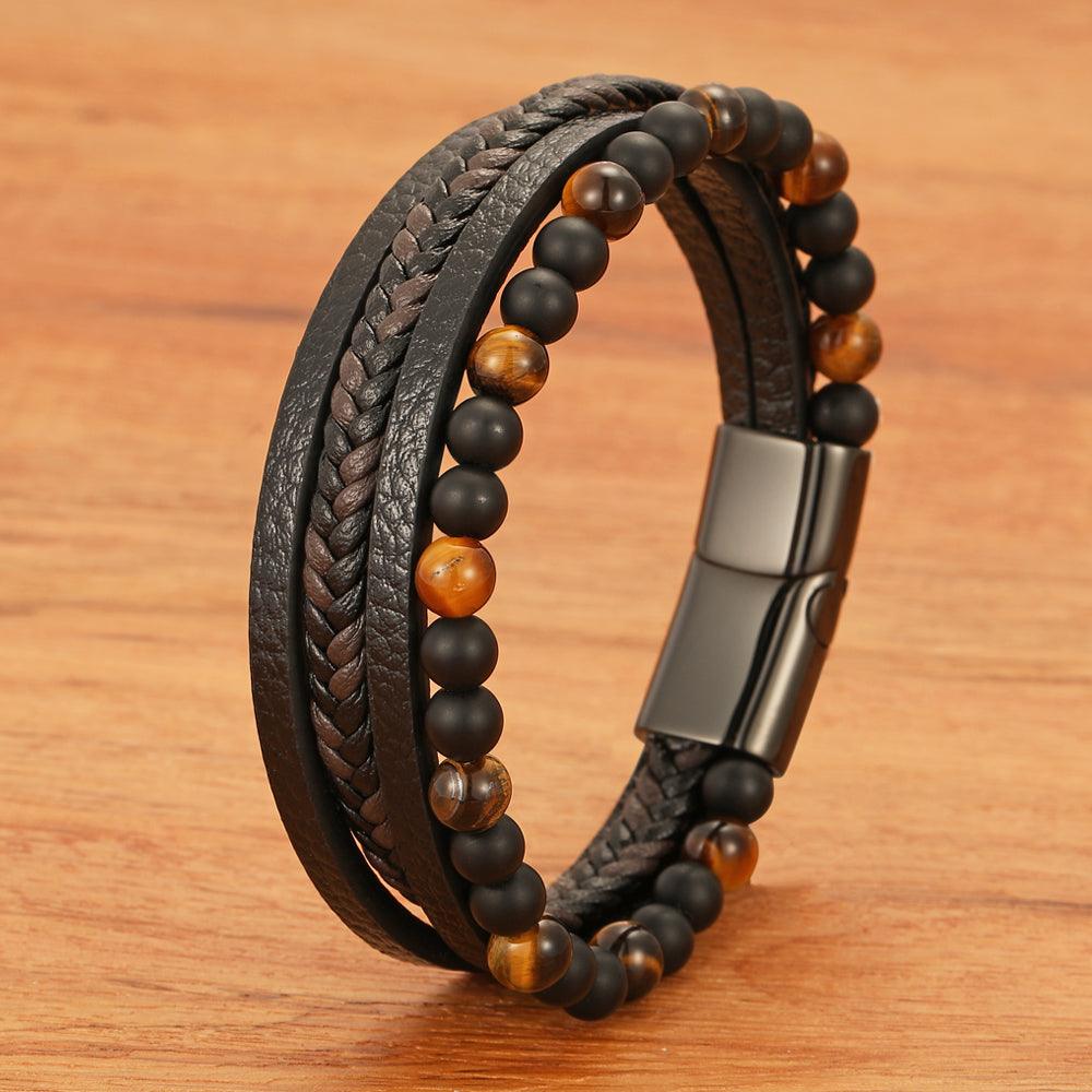 Pulseira Faycon em Couro e Pedras Naturais | Luxej ©