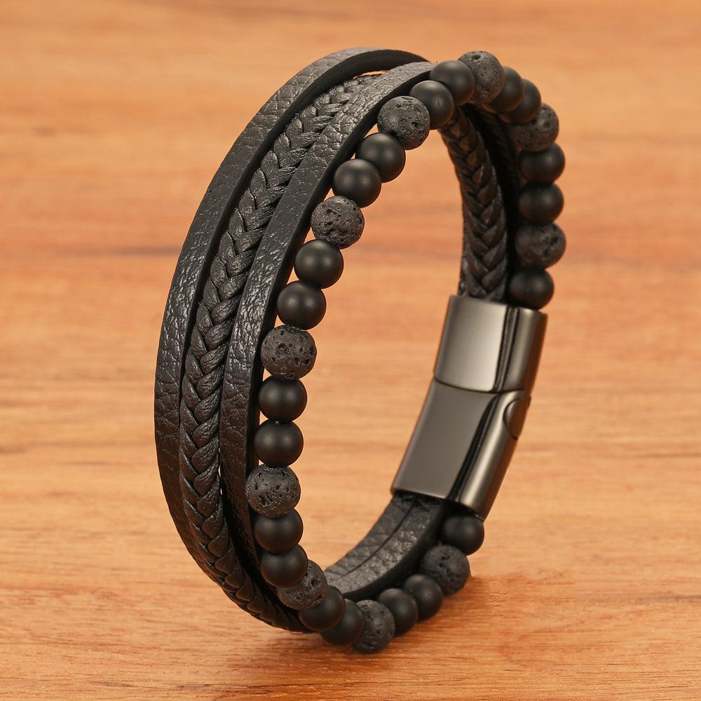 Pulseira Faycon em Couro e Pedras Naturais | Luxej ©