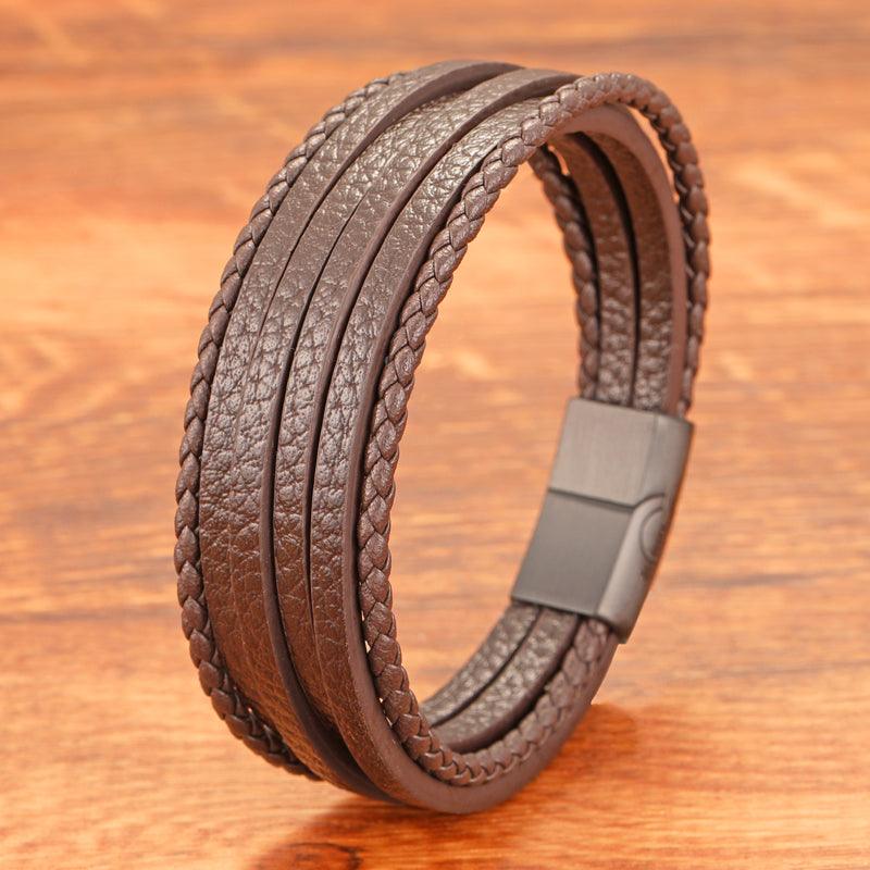 Pulseira Luffon Masculina de Couro Genuíno com Fecho Magnético | Luxej ©
