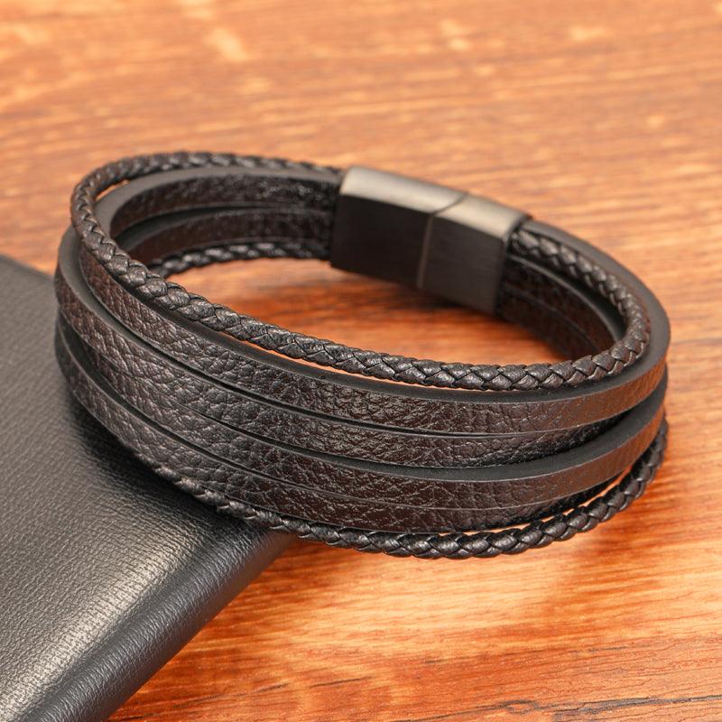 Pulseira Luffon Masculina de Couro Genuíno com Fecho Magnético | Luxej ©