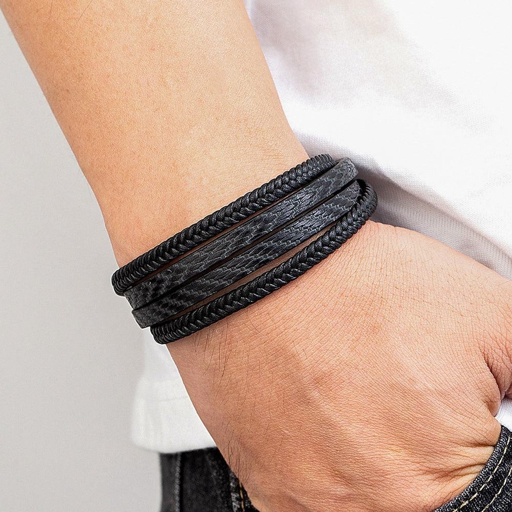 Pulseira Masculina Obliviat de Couro Trançado Preto com Fecho Magnético | Luxej ©