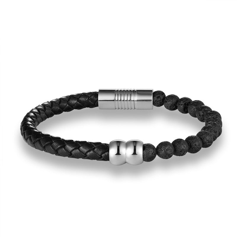 Pulseira de Couro e Pedra de Lava Preta Fosca | Luxej ©