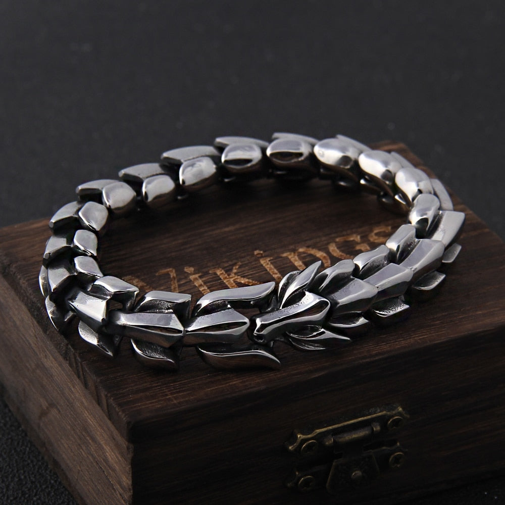 Pulseira Masculina Ouroboros de Aço Inoxidável Prateado | Luxej ©