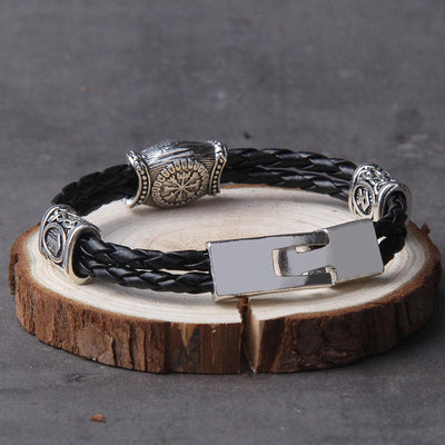 Pulseira Amulet Viking em Couro Trançado e Aço Inoxidável | Luxej ©