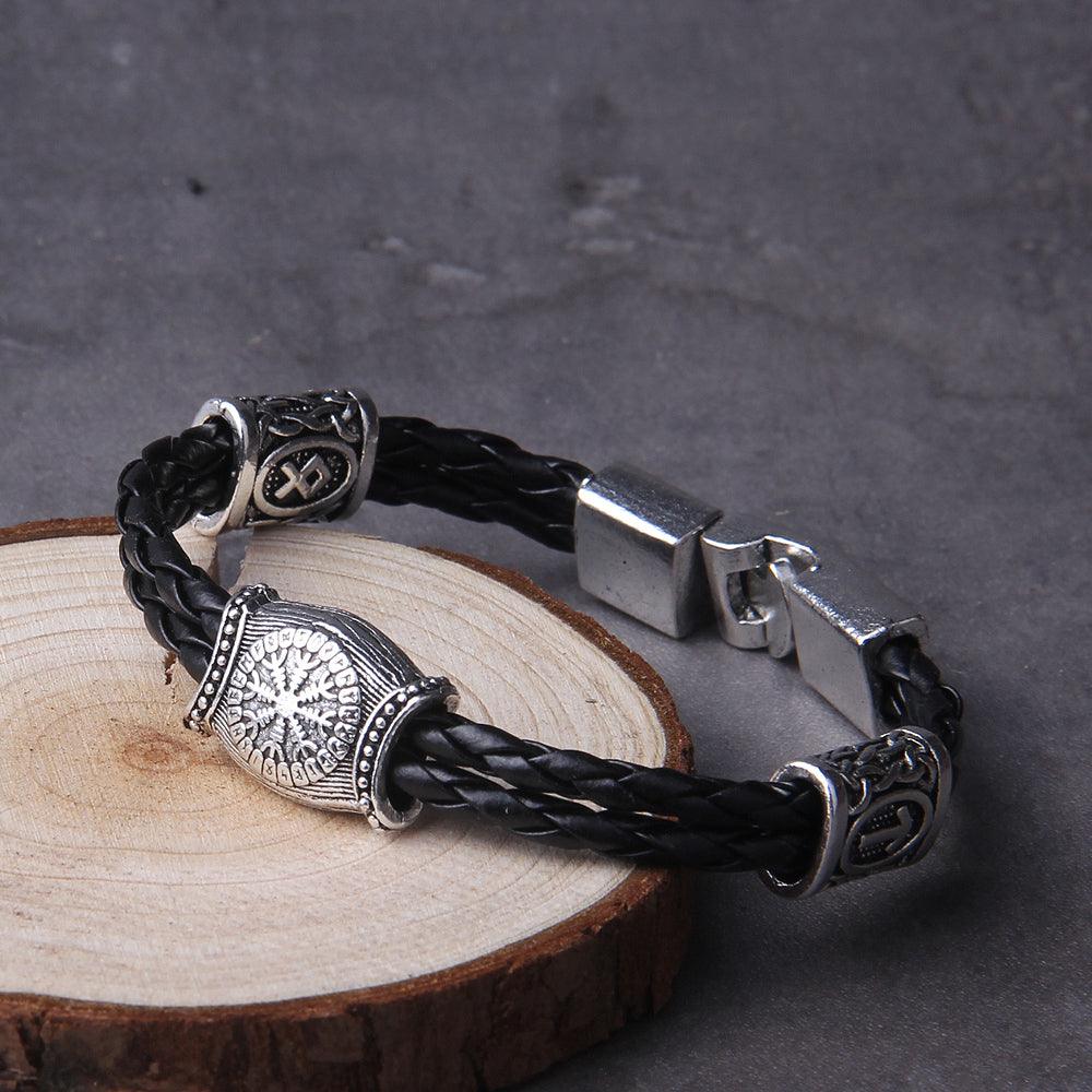 Pulseira Amulet Viking em Couro Trançado e Aço Inoxidável | Luxej ©