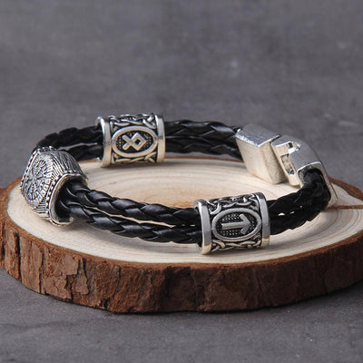 Pulseira Amulet Viking em Couro Trançado e Aço Inoxidável | Luxej ©