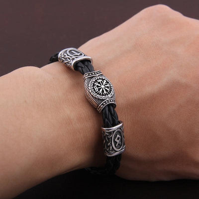 Pulseira Amulet Viking em Couro Trançado e Aço Inoxidável | Luxej ©