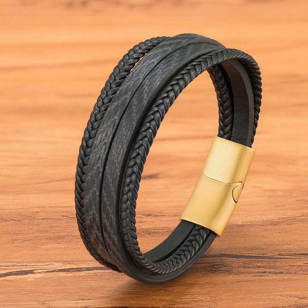 Pulseira Masculina Obliviat de Couro Trançado Preto com Fecho Magnético | Luxej ©