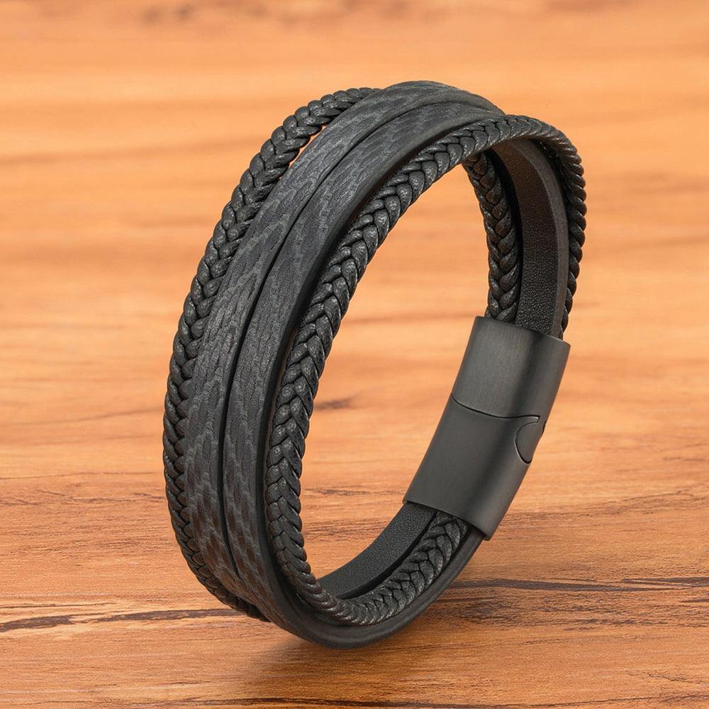 Pulseira Masculina Obliviat de Couro Trançado Preto com Fecho Magnético | Luxej ©