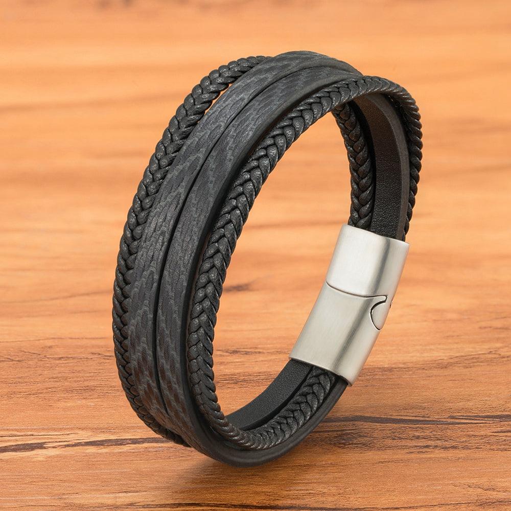 Pulseira Masculina Obliviat de Couro Trançado Preto com Fecho Magnético | Luxej ©