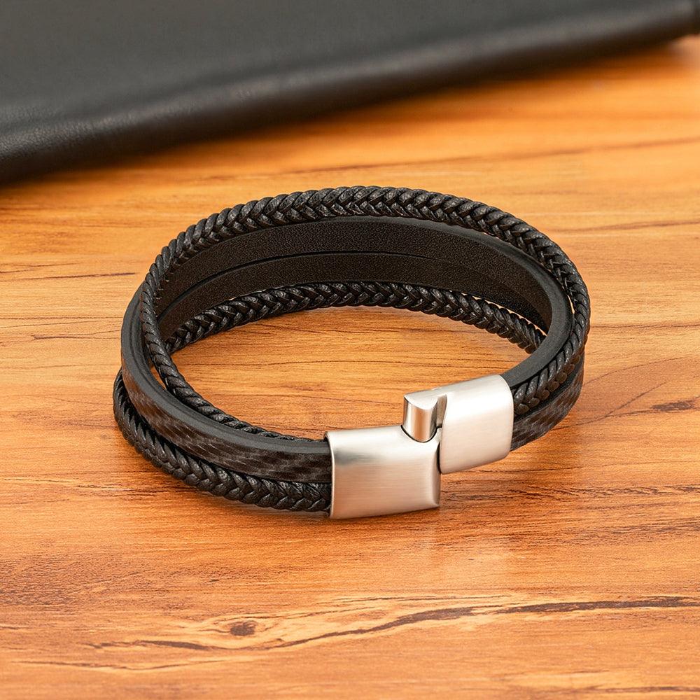 Pulseira Masculina Obliviat de Couro Trançado Preto com Fecho Magnético | Luxej ©